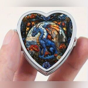Dragon Heart Shaped Pill Organizer 2-Compartment Compact Pill Case New